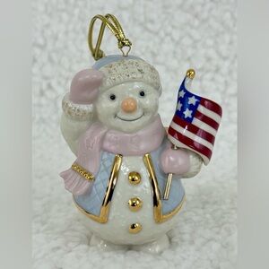 Lenox 2003 Annual Patriotic Snowman w/American Flag Gold Trim